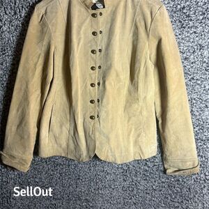 Aria Women's Tan Suede Leather Jacket Size L Casual Long Sleeve